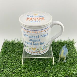 The Nicest Mom Ever Vintage Hallmark Heart Warmers Ceramic Mug with Lid/Coaster